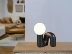 Tischleuchte QUINN Keramik Schwarz, Glas Weiß, Höhe 21,5cm