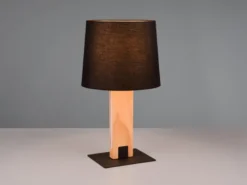 Tischleuchte RAHUL mit beleuchtetem Holzfuß und Stoffschirm, Höhe 50cm