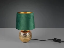 Tischleuchte SOPHIA Grün/Gold Keramikfuß Samtschirm, Höhe 26cm