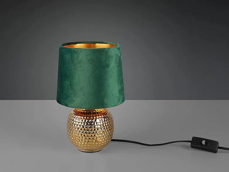 Tischleuchte SOPHIA Grün/Gold Keramikfuß Samtschirm, Höhe 26cm
