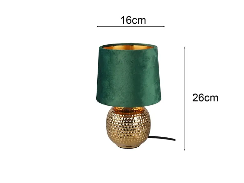 Tischleuchte SOPHIA Grün/Gold Keramikfuß Samtschirm, Höhe 26cm