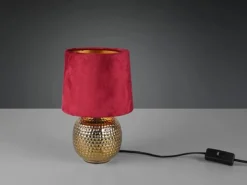 Tischleuchte SOPHIA mit Keramikfuß & Samtschirm Rot - Gold, Höhe 26cm
