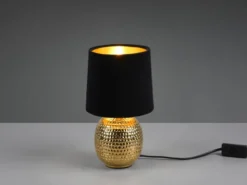 Tischleuchte SOPHIA mit Keramikfuß & Samtschirm Schwarz - Gold, Höhe 26cm