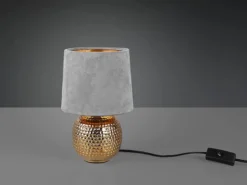 Tischleuchte SOPHIA mit Keramikfuß & Samtschirm Grau - Gold, Höhe 26cm