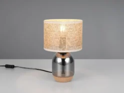 Tischleuchte TARA mit Rattanschirm, Kork und Glasfuß, Höhe 32cm
