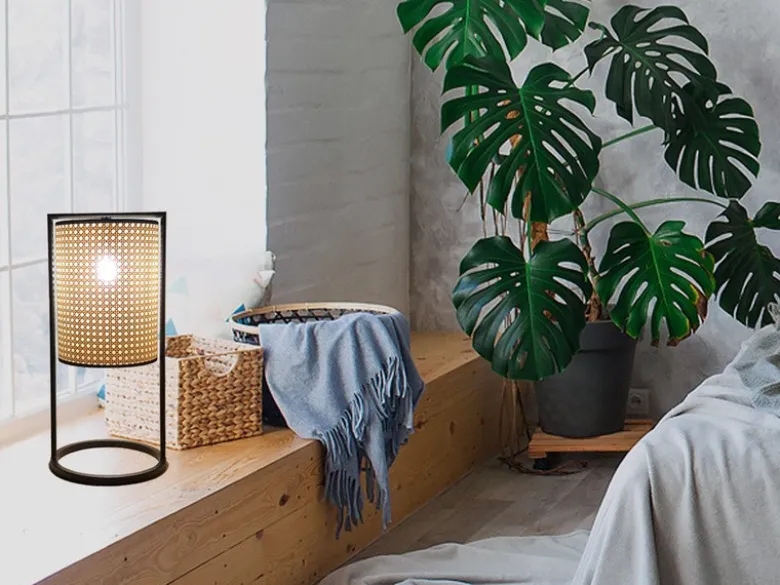 Tischleuchte TYLER mit Geflecht Rattan Optik, Höhe 56cm