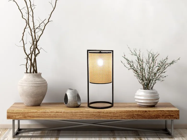 Tischleuchte TYLER mit Geflecht Rattan Optik, Höhe 56cm