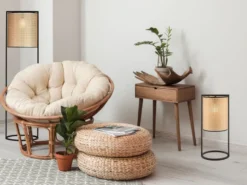 Tischleuchte TYLER mit Geflecht Rattan Optik, Höhe 56cm