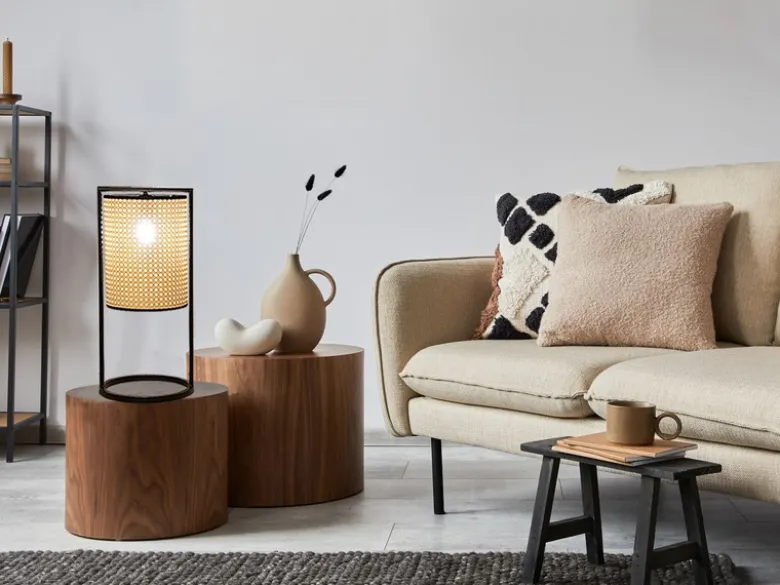 Tischleuchte TYLER mit Geflecht Rattan Optik, Höhe 56cm