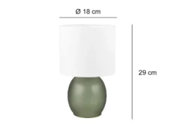 Tischleuchte VELA mit Glasfuß Grün und Stoffschirm Weiß, Höhe 29cm