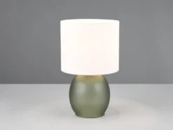 Tischleuchte VELA mit Glasfuß Grün und Stoffschirm Weiß, Höhe 29cm