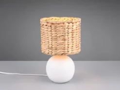 Tischleuchte VINA Keramikfuß Weiß mit Seegras Lampenschirm, Höhe 29cm
