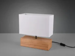 Tischleuchte WOODY Holzfuß mit Stoffschirm in Weiß, Höhe 30cm