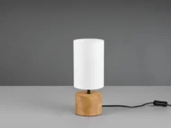 Tischleuchte WOODY Holzfuß mit Stoffschirm in Weiß, Höhe 30cm
