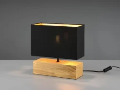 Tischleuchte WOODY Holzfuß Stoffschirm Schwarz/Gold, Höhe 30cm