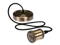 Universal Schnurpendel für Hängelampe E27 Bronze / Kabel Textil Schwarz, Ø 8,5cm