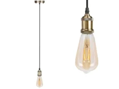 Universal Schnurpendel Retro mit E27 LED, Bronze / Kabel Textil schwarz, Ø 8,5cm