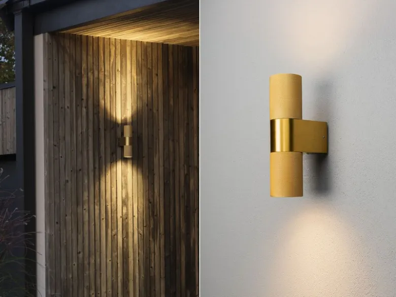 Up and Down LED Außenwandleuchte Aluminium Gold, Höhe 23,5cm