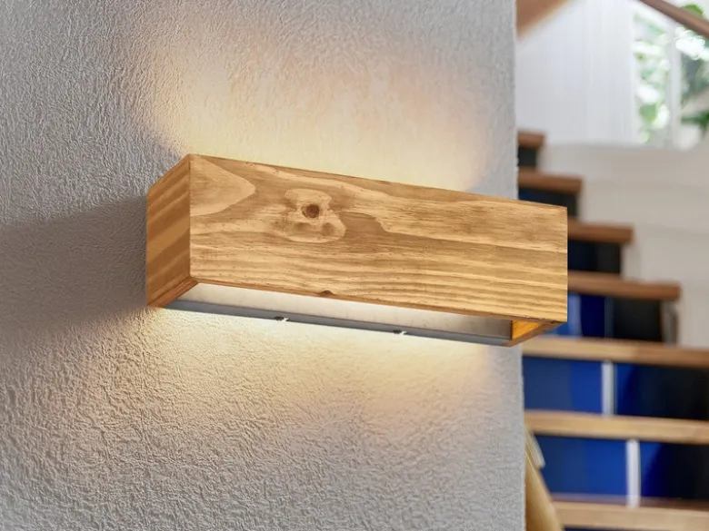 Up and Down LED Innen Wandleuchte BRAD aus Echtholz, Breite 37cm