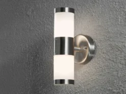 Up-Down Edelstahl Außenwandleuchte MODENA mit Glas weiß, Höhe 23cm
