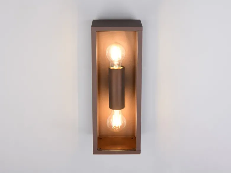 Up & Down LED Außenwandleuchte in Rostoptik mit Glas, Höhe 38cm