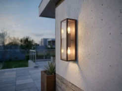 Up & Down LED Außenwandleuchte in Rostoptik mit Glas, Höhe 38cm