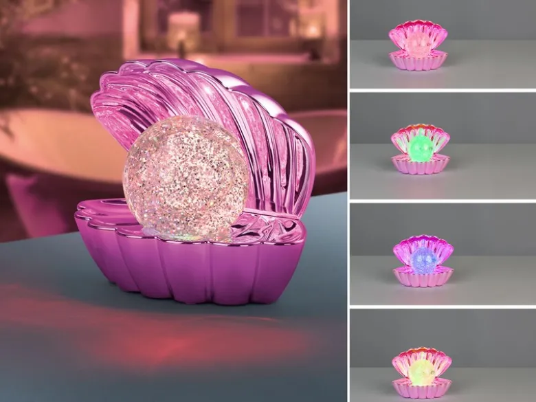 USB Muschel Tischlampe Pink mit RGB Beleuchtung, Höhe 14cm