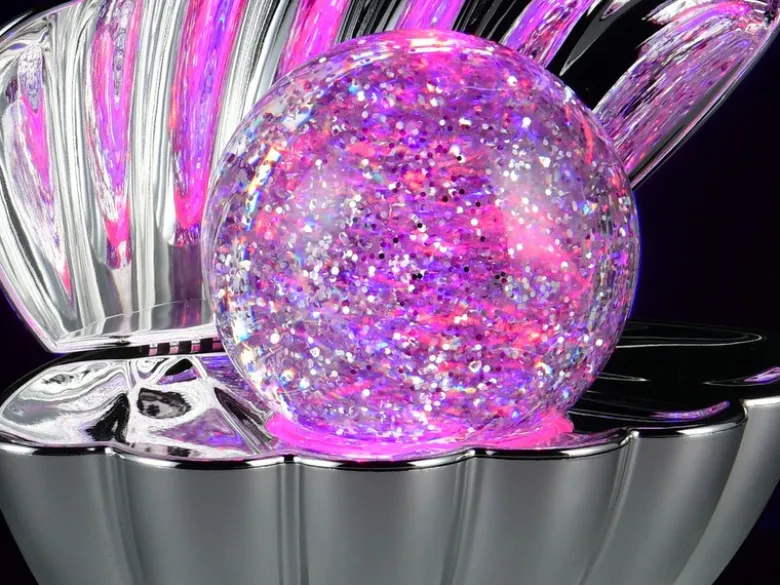 USB Muschel Tischlampe Silber Chrom mit RGB Beleuchtung, Höhe 14cm
