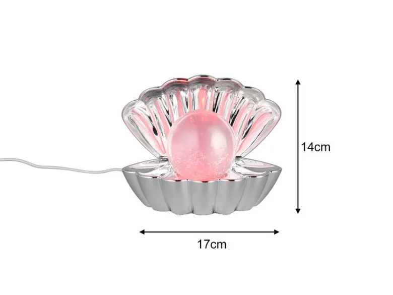 USB Muschel Tischlampe Silber Chrom mit RGB Beleuchtung, Höhe 14cm