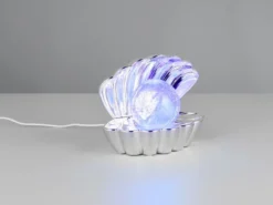 USB Muschel Tischlampe Silber Chrom mit RGB Beleuchtung, Höhe 14cm