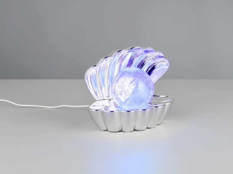 USB Muschel Tischlampe Silber Chrom mit RGB Beleuchtung, Höhe 14cm