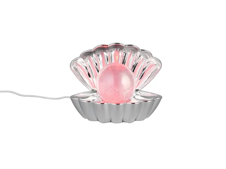 USB Muschel Tischlampe Silber Chrom mit RGB Beleuchtung, Höhe 14cm