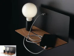 USB Wandleuchte FLASH Schwarz mit verstellbarer Lampe, Ladefunktion & Ablage