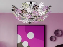Verspielte Deckenleuchte FLOWER im floralen Design Chrom Multicolor, Ø 51cm