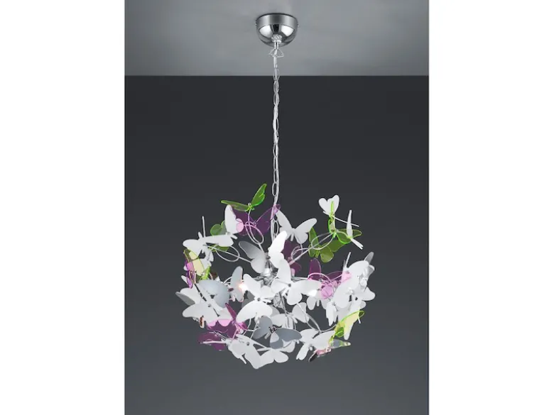 Verspielte LED Pendelleuchte 4 flammig mit bunten Schmetterlingen, Ø 50cm