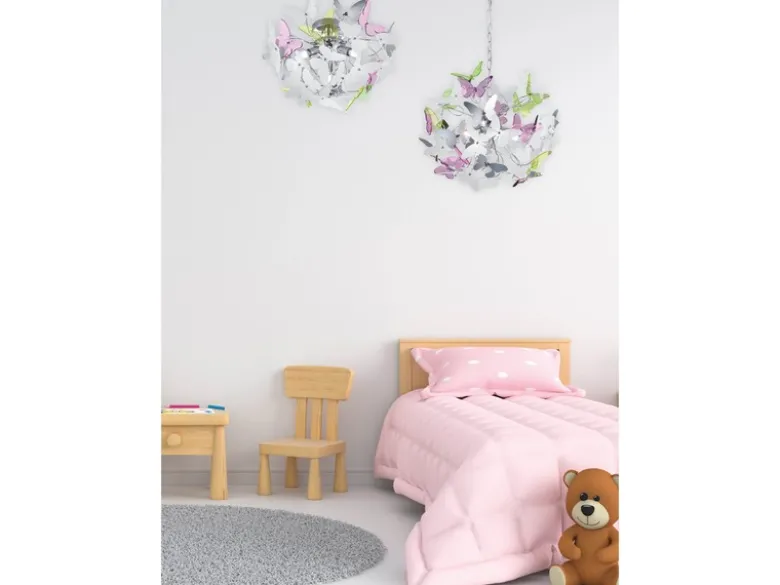 Verspielte Pendelleuchte BUTTERFLY 4 flammig mit bunten Schmetterlingen, Ø 50cm