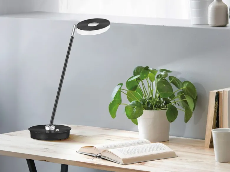 Verstellbare LED Schreibtischlampe DENT Schwarz mit Dimmer, Höhe 46cm