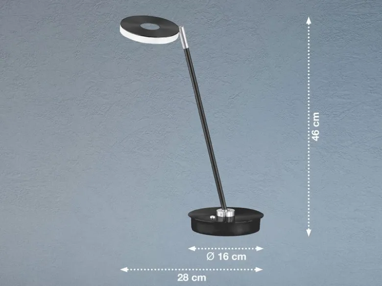 Verstellbare LED Schreibtischlampe DENT Schwarz mit Dimmer, Höhe 46cm