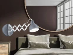 Verstellbare LED Wandleuchte mit Scherengelenk aus Metall in Betonfarben