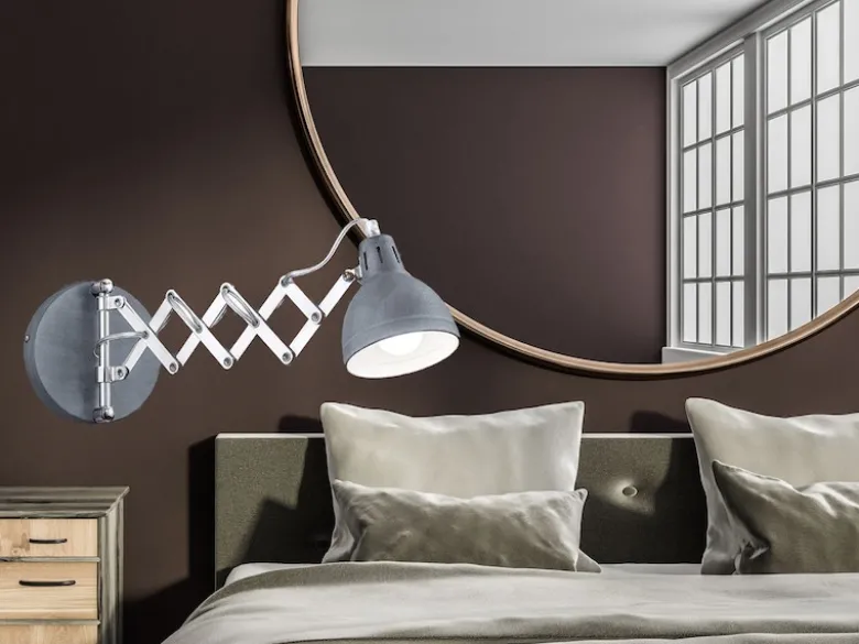 Verstellbare LED Wandleuchte mit Scherengelenk aus Metall in Betonfarben