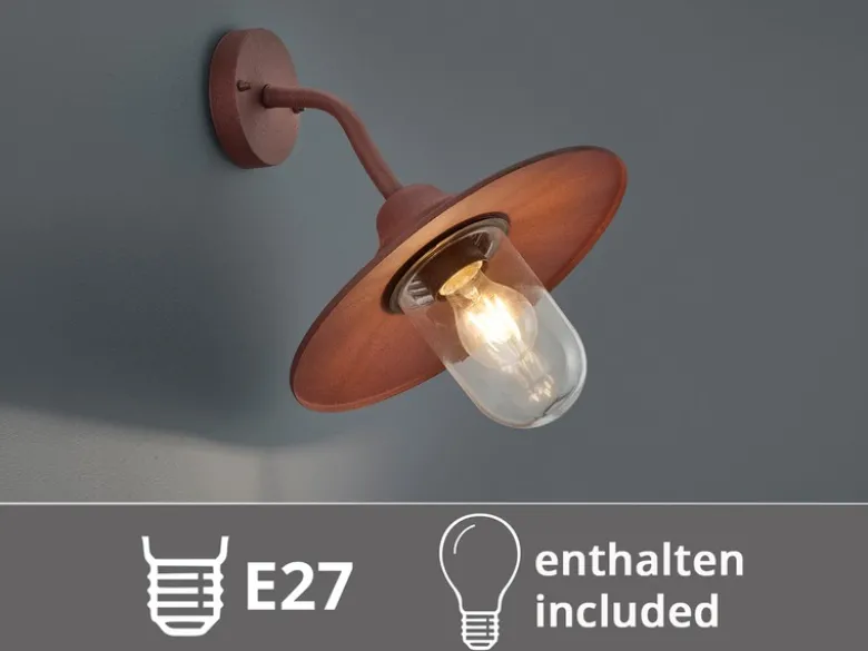 Vintage Außenwandleuchte in Rostoptik mit E27 LED, Höhe 32cm