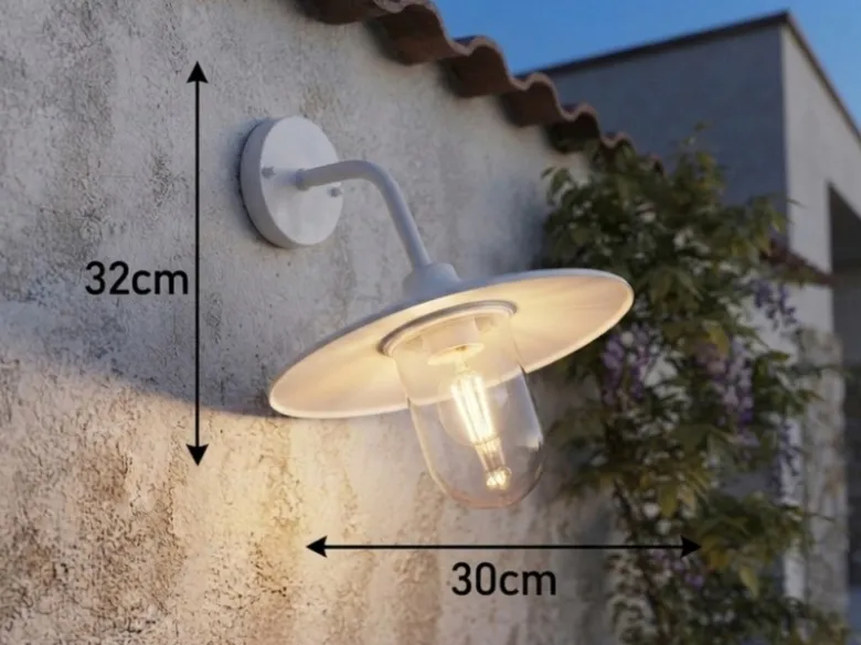 Vintage Außenwandleuchte in Weiß mit E27 LED, Höhe 32cm