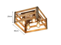 Vintage LED Deckenlampe mit Echtholz Lampenschirm, Quadrat 40cm