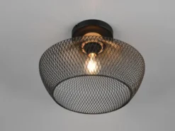 Vintage LED Deckenleuchte Drahtgeflecht Schwarz mit Holz Ø 35cm