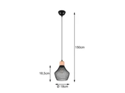 Vintage LED Pendelleuchte Drahtgeflecht Schwarz mit Holz, Ø 18cm