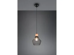 Vintage LED Pendelleuchte Drahtgeflecht Schwarz mit Holz, Ø 18cm