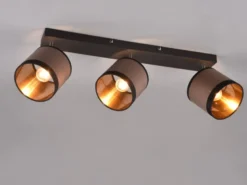 Wand- & Deckenstrahler DAVOS mit Stoffschirmen in Taupe/Gold, Breite 58cm