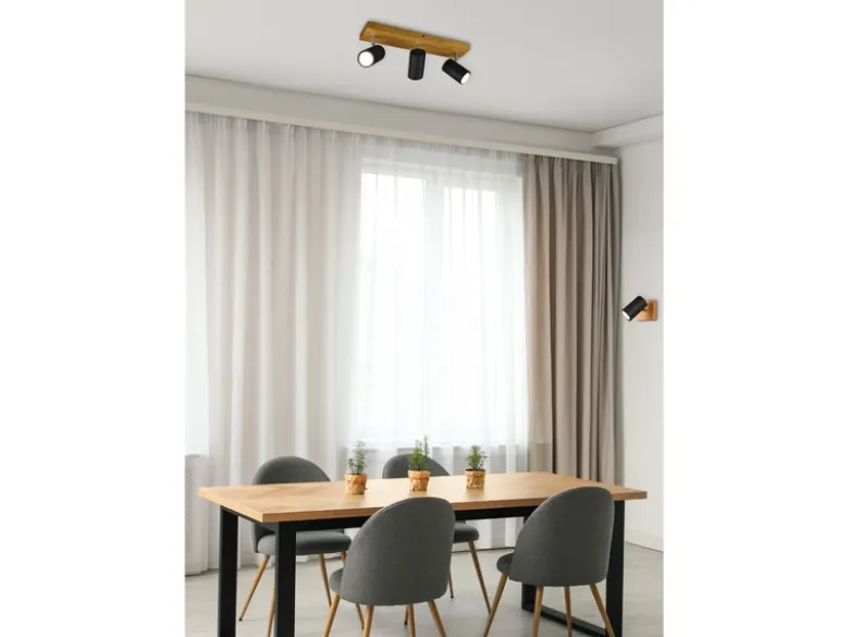 Wand- & Deckenstrahler MARLEY Schwarz mit Holz, Breite 9cm