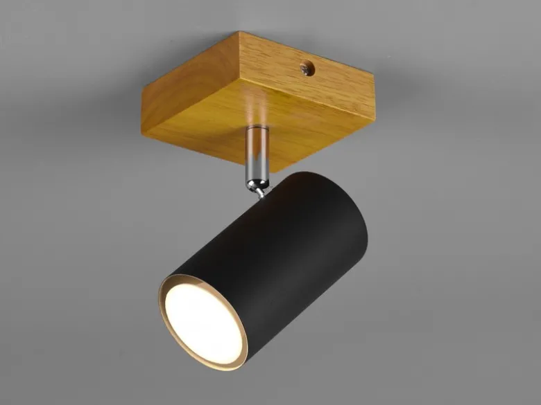 Wand- & Deckenstrahler MARLEY Schwarz mit Holz, Breite 9cm