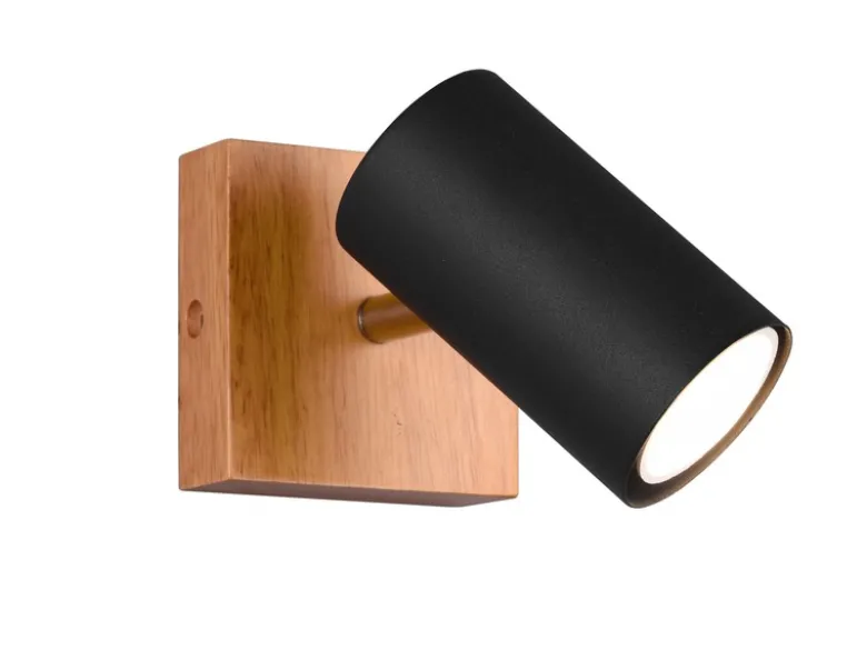 Wand- & Deckenstrahler MARLEY Schwarz mit Holz, Breite 9cm
